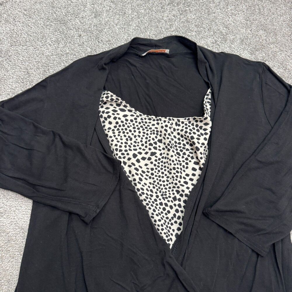 Claudia Richard Wrap Blouse W/ Inner Lining Womens Medium Black Animal Print Top - Picture 9 of 10